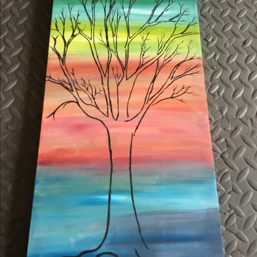Stretched art canvas multicolor sky/tree original